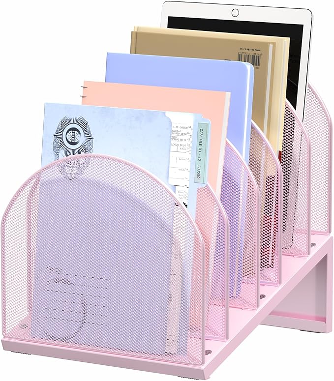 5-Section Desk File Organizer, Metal Mesh Folder Organizer by OUTIOE