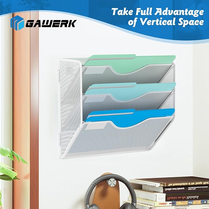 Gawerk 3 Tier Hanging Wall File Organizer, Mesh Mail Paper Orgnization Hanging - Image 6