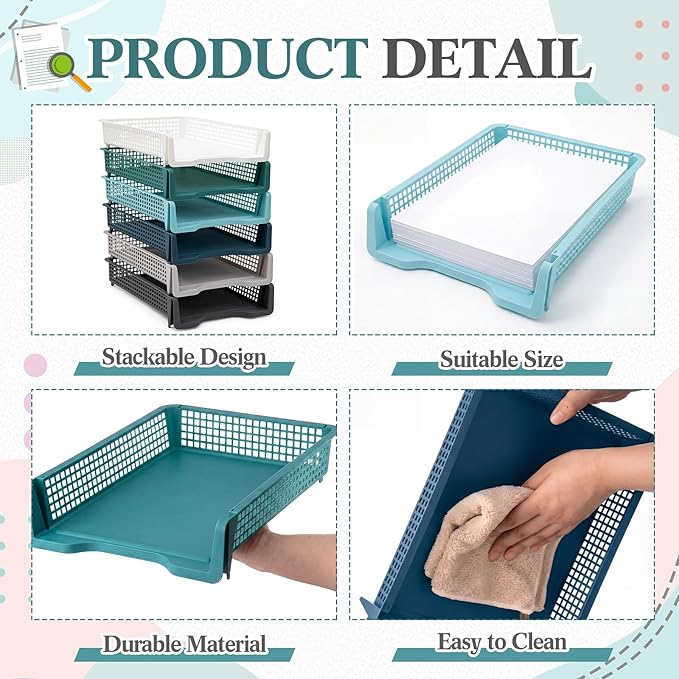 Geetery Set of 6 Turn in Trays Classroom Plastic Trays - Image 3