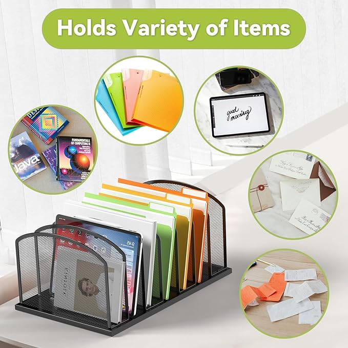 MINDEPOT Desk File Organizer 7 Sections Upright Mesh File Sorter Organizer - Image 6