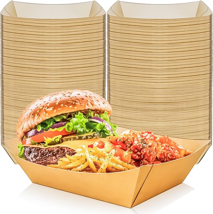 100 Pack 4LB Paper Food Boat Trays Disposable Paper Boat Containers, Heavy Duty by MotBach