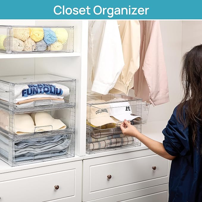 Vtopmart 4 Pack Large Stackable Storage Drawers, Easily Assemble Clear Acrylic - Image 4