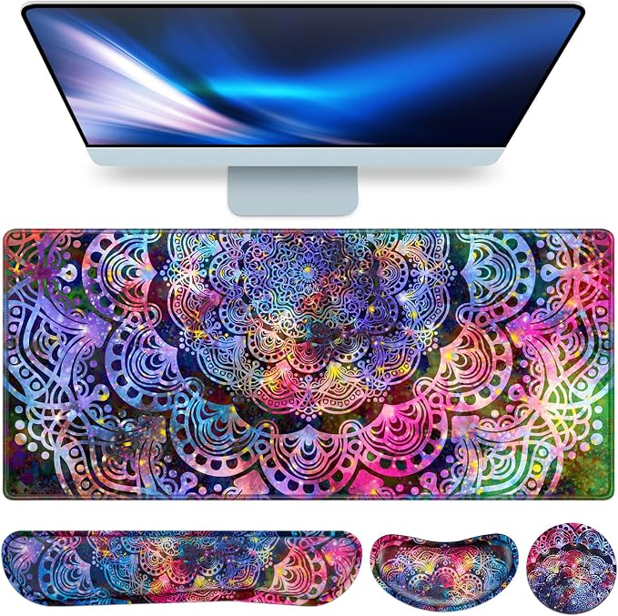 Mouse Pad with Wrist Rest, 4-in-1 Large Mousepad+Keyboard Wrist Rest+Mouse Pad by QOMOLAMA