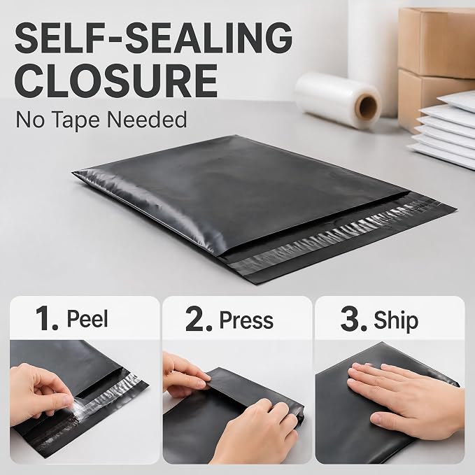 10"x13" Poly Mailers，Black Shipping and Envelope Bags Pack of 200 - Image 6