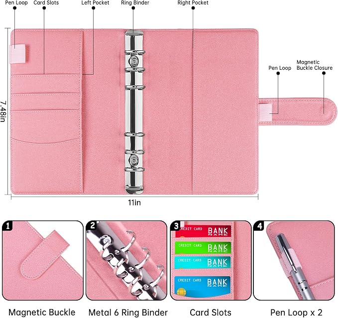 Antner A6 Notebook Binder Refillable 6 Ring Budget Binder Cover - Image 2