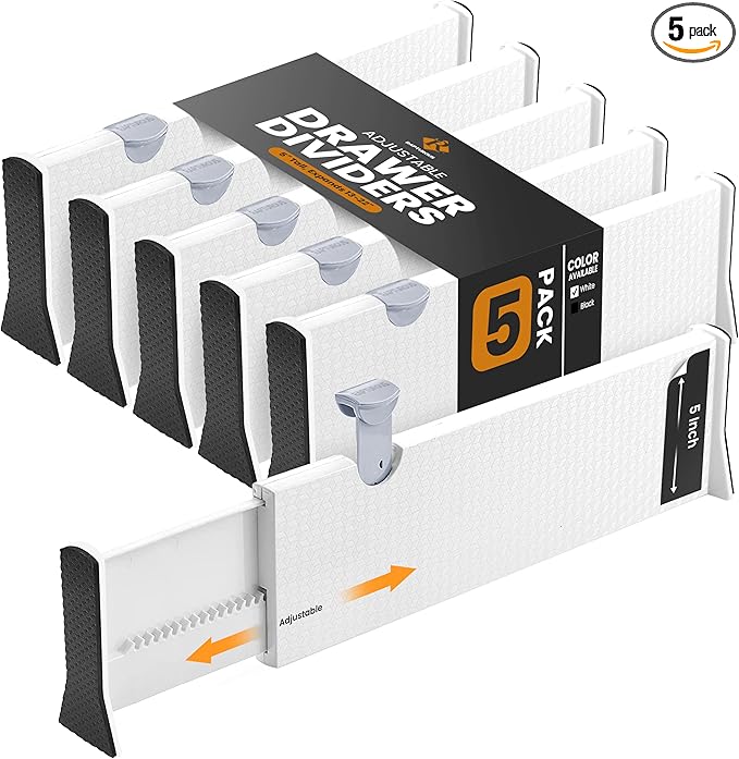 RAPTUROUS Adjustable Deep Drawer Divider – 5" Tall, Expandable 13-22", Non-Slip by Rapturous