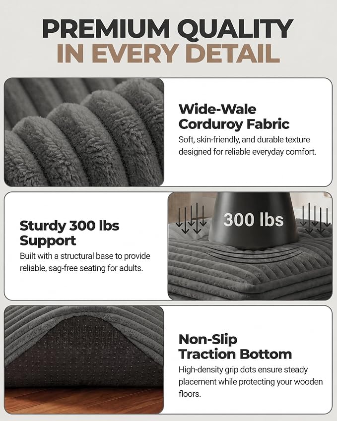 23.6in Pouf Ottoman, Corduroy Ottoman Foot Rest - Image 5