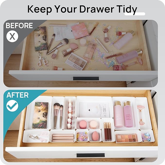 Vtopmart 44 PCS Plastic Drawer Organizers Set, 4-Size Versatile Bathroom and - Image 3