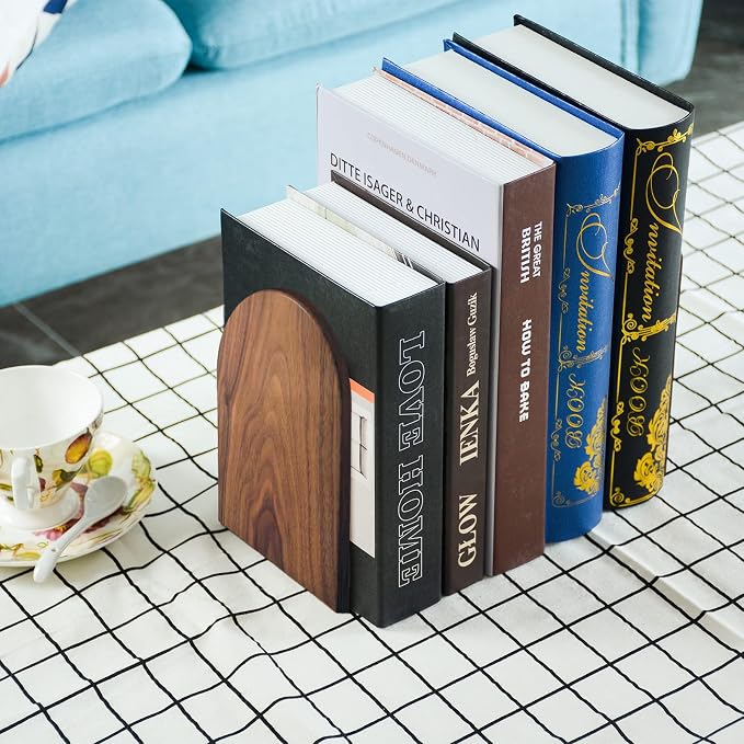 Large Bookend Hold Heavy Books- 7x4x5in 2 Pack Wood Bookends - Image 4