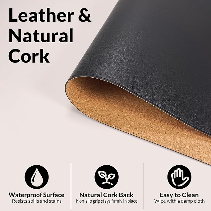 AFIING Desk Mat 35.4" x 17", Cork & PU Leather Desk Pad, Waterproof Desk - Image 4