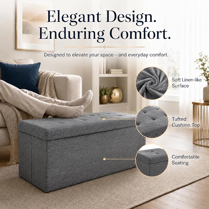 ALASDO 43 Inch Folding Storage Ottoman Bench - Image 2