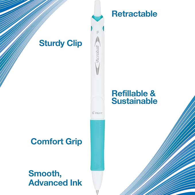 Pilot Acroball PureWhite Advanced Ink Refillable & Retractable Ball Point Pens - Image 4