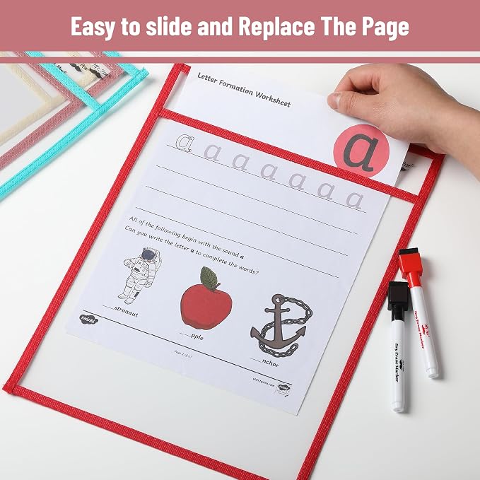 Mr. Pen- Reusable Dry Erase Pocket Sleeves, 6 Pack, Colorful | Clear Plastic - Image 5