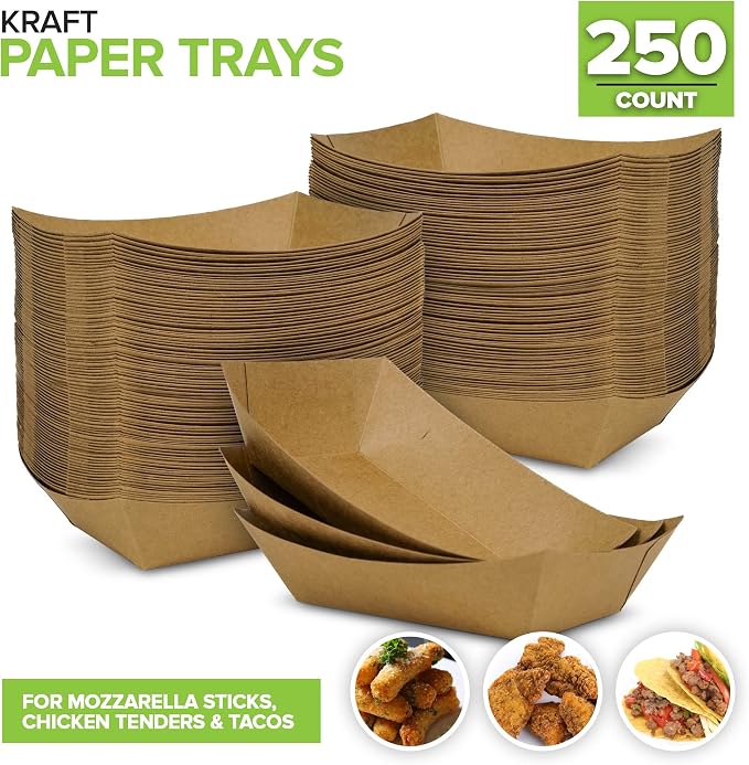 Medium Disposable Brown Kraft Paper Food Trays, 1-Lb Concession Tray, Serving - Image 2