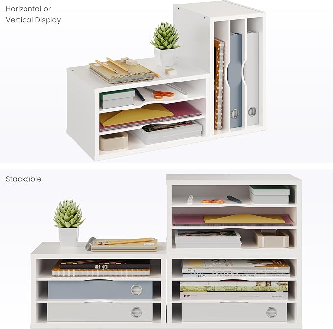 Ballucci File Organizer, 3-Tier Document Paper Sorter, Stackable Wood Desk - Image 5