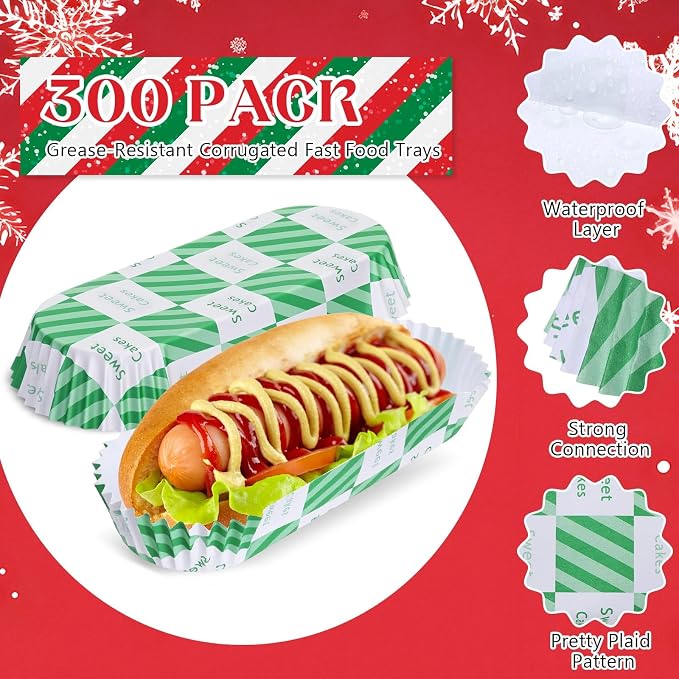 Yinkin 300 Pcs Paper Hot Dog Trays Valentine's Day 6 Inch Food Trays Concession - Image 3