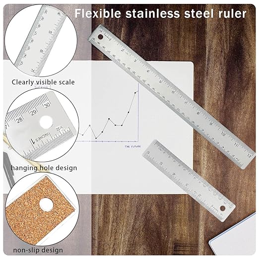 Metal Ruler 6 Inch 12 Inch Stainless Steel Metal Ruler - Image 3