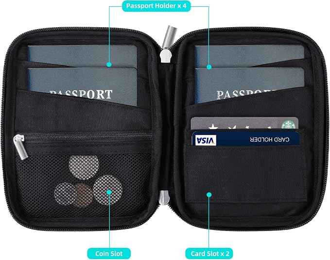 WALNEW Passport Holder Family for 4, RFID Blocking Travel Wallet Women Men - Image 3