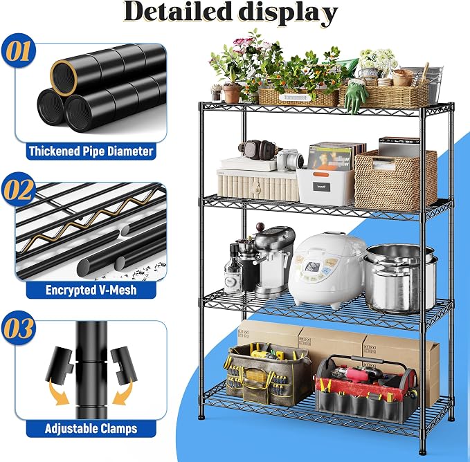 DurayLoly 4- Shelf Metal Shelving Unit Adjustable Storage Shelves Heavy Duty - Image 4