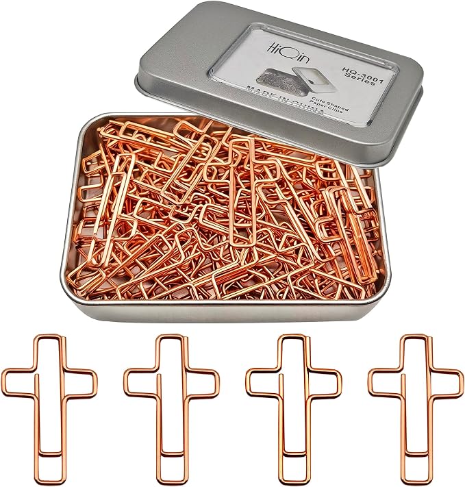 50 PCS Cross Paper Clips for Bible Study, Rose Gold Desk Accessories Christian by HiQin