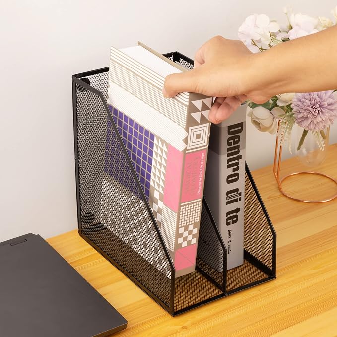 2 Set Magazine Holder Metal Wire, 2 Compartments Mesh File Holder - Image 3