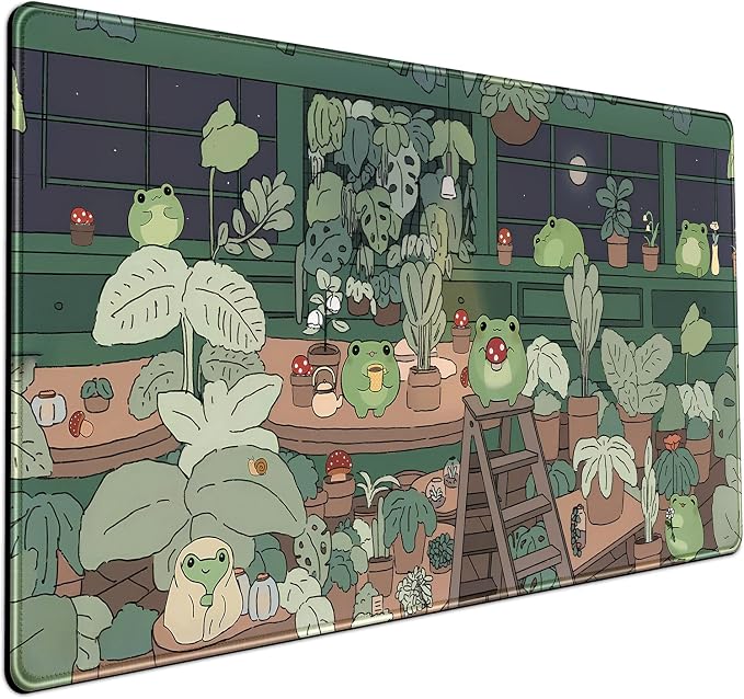 Cute Frog Mouse Pad Desk Pad Kawaii Green Desk Decor Mat, Large Gaming Mouse Pad by Mechanical+Cattle