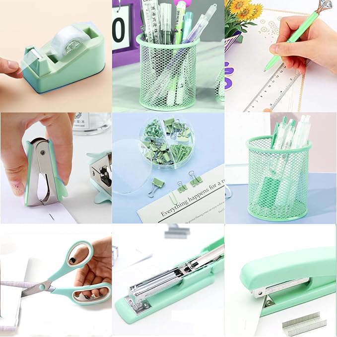 Green Office Supplies, Staple Remover, Tape Holder, Pen Holder, Ballpoint Pen - Image 5