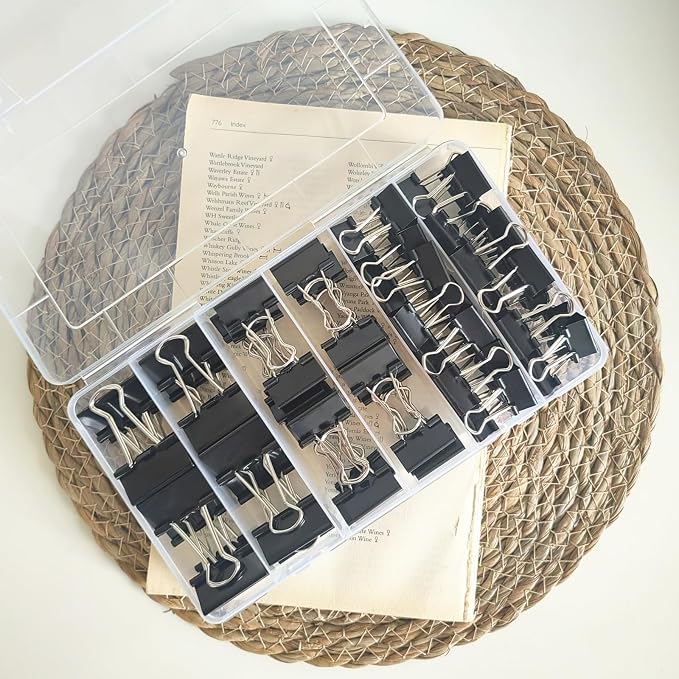 76 Pcs Black Binder Clips Paper Clamps Set Assorted Sizes Large Medium Small - Image 3
