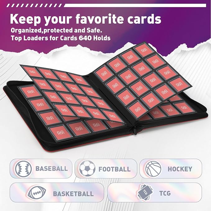 16 Pocket Toploader Binder, Holds 640 Top Loaders, Top Loader Binder - Image 2