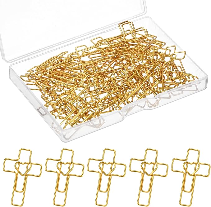 50 Pcs Gold Heart Cross Paper Clips Gold Paper Clip Bookmark Bible Study by Unknown