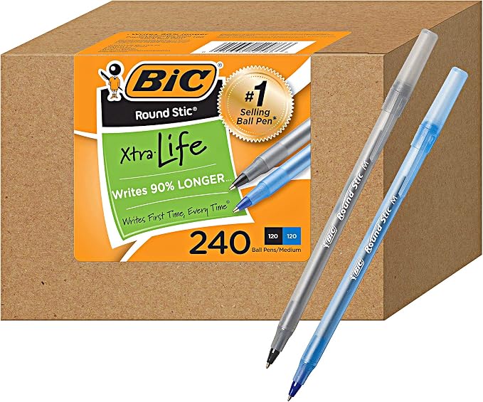BIC Round Stic Xtra Life Ballpoint Pens, 120 Black 120 Blue, 240 Pack | Bulk by BIC