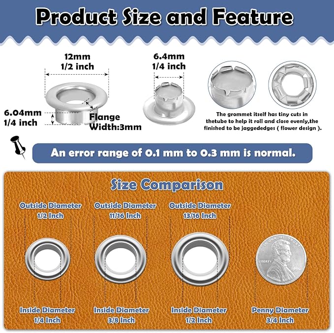 1203Pcs Grommet Tool Kit with Eyelet Pliers, PAXCOO 1/4 Inch 6mm Fabric Grommet - Image 2