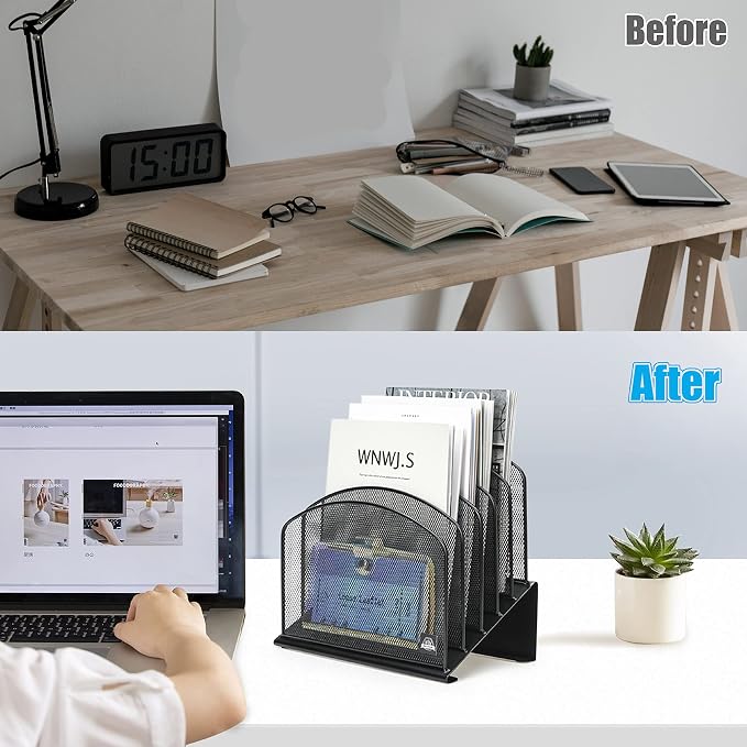 Delifox Inclined Desk File Organizer, Vertical File Folder Holder Stand Metal - Image 6