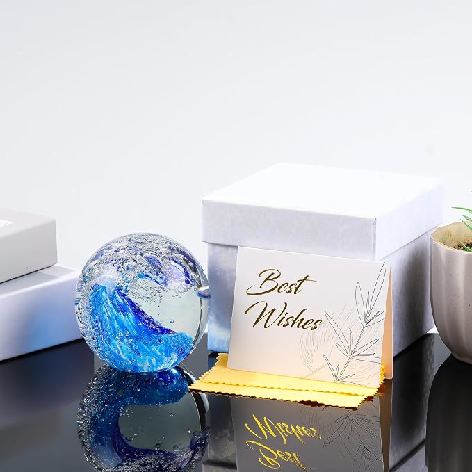 Qianwei Ocean Waves Hand Blown Glass Decor Crystal Ball Sea Figurines Gifts | - Image 5