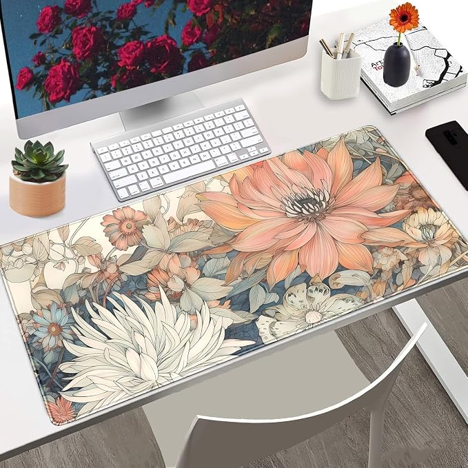 Japanese Floral Desk Mat Boho Aesthetic Flower Desk Matt - Image 2