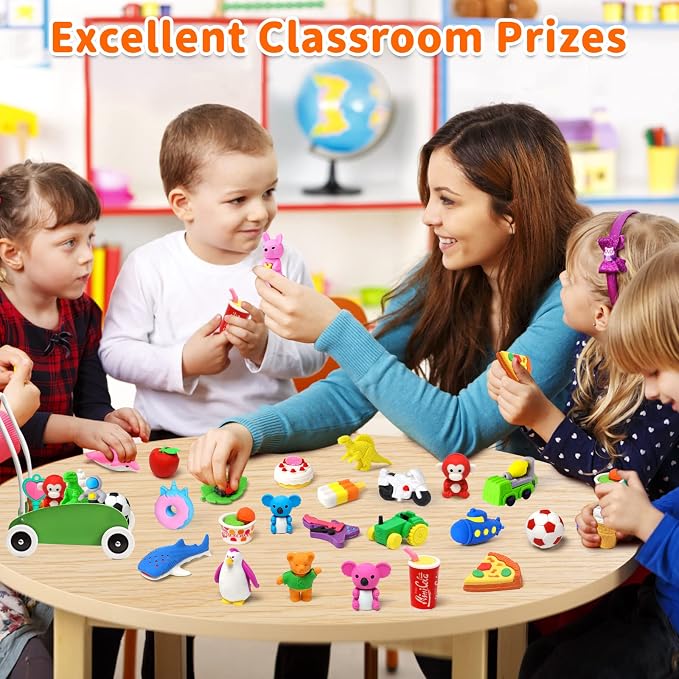 90 Pack Animal Erasers for Kids Bulk Desk Pets Classroom Prizes Treasure Box - Image 3