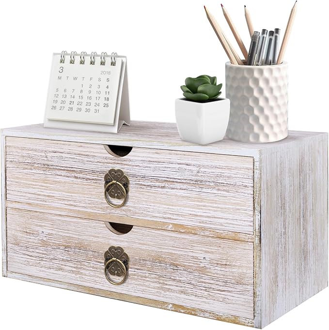Wood Desk Organizer, Vintage Brown Wooden Desktop Organizer by SEEKELEGANT