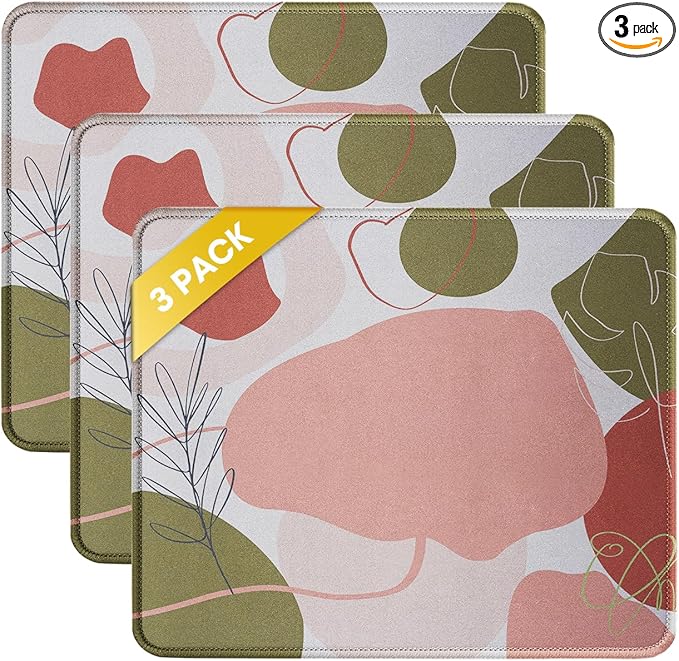 JIKIOU 3 Pack Mouse Pad with Stitched Edge, Portable Size-10.2x8.3in Rose | by JIKIOU
