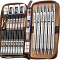 Nicpro 30PCS Silver Metal Mechanical Pencils Set in Leather Case, Art Drafting by Nicpro