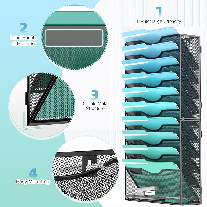 Gawerk 11-Tier Wall File Organizer Hanging Wall File Holder Wall Mount Paper - Image 3