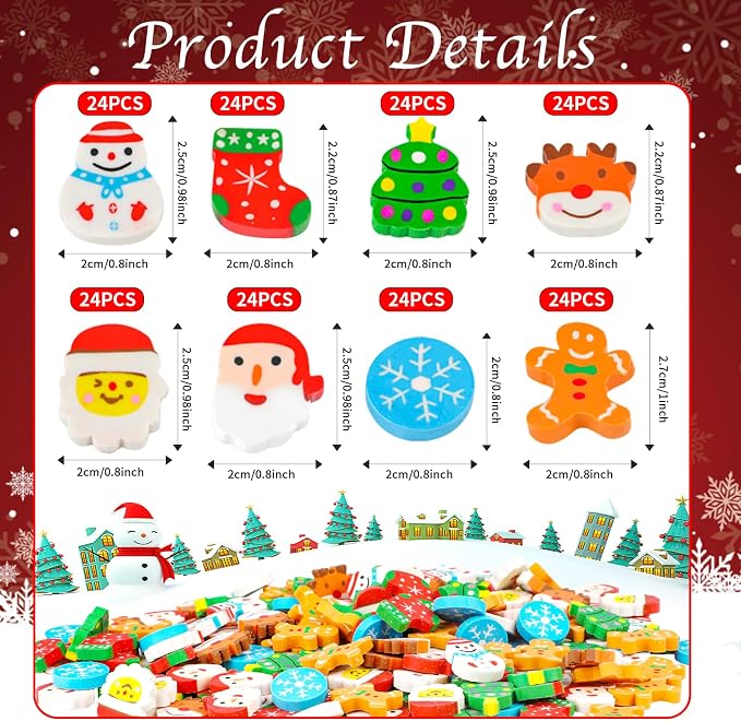 FOIMAS 192pcs Christmas Erasers - Image 3