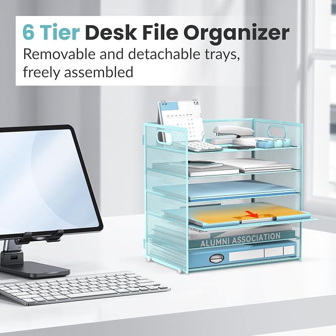 Daltack 6 Tier Paper Organizer for Desk, Paper Letter Tray Organizer for Desks - Image 5