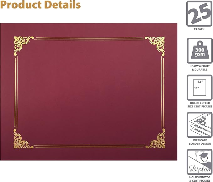 Better Office Products 25 Pack Red Certificate Holders, Diploma Holders - Image 3