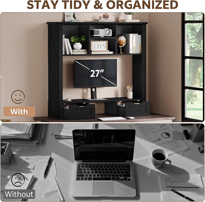 Desk Shelf with Computer Monitor Stand, 37.4''W Desktop Bookshelf Display Rack - Image 4