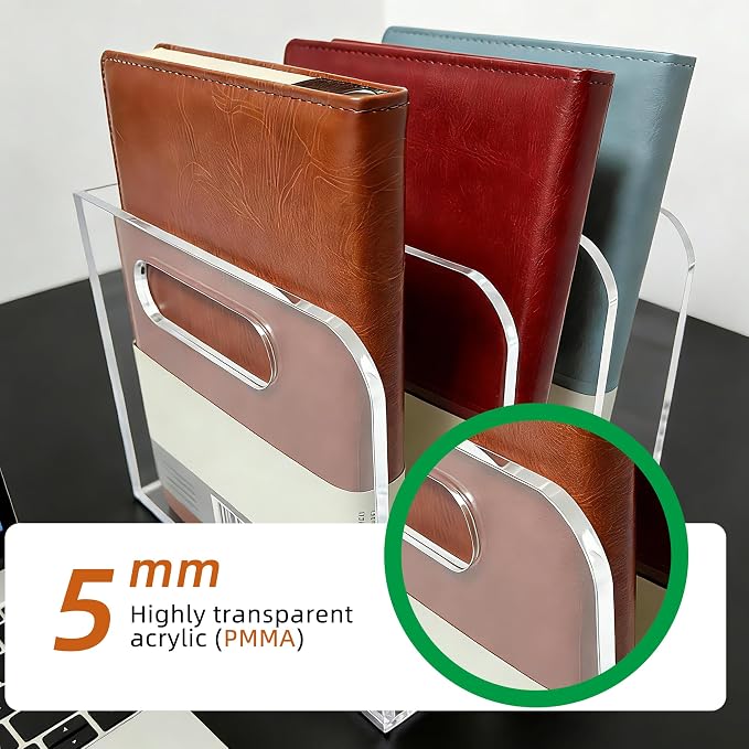 Acrylic Magazine File Holder, 3 Vertical Compartments Desk Document Sorter - Image 5