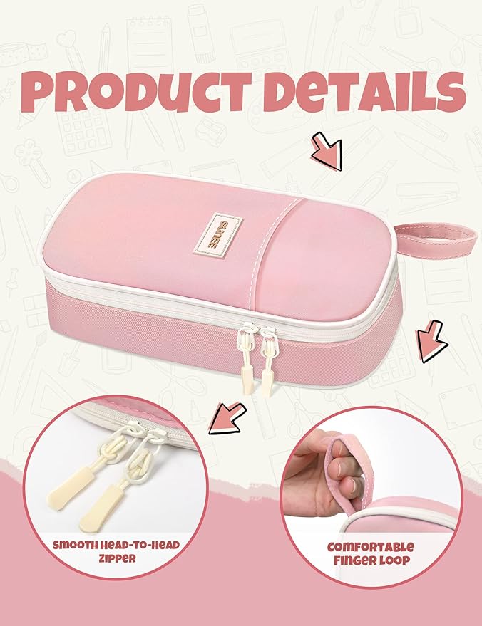 SUNEE Cute Pencil Case, Aesthetic Pen Pouch, Colored Large Pencil Bag - Image 3