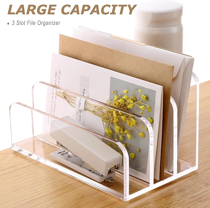 SANRUI Acrylic File Mail Desktop Organizer Sorters, 3 Compartments Laddered - Image 7