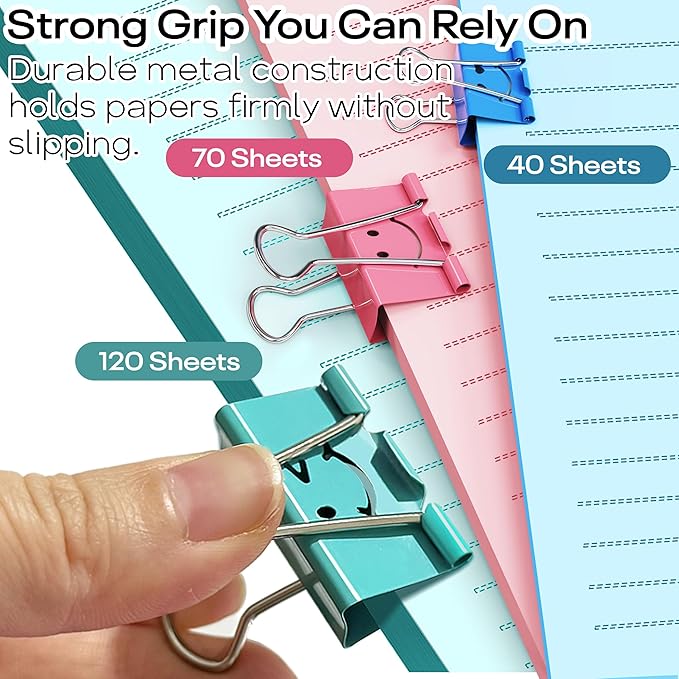Optomni Binder Clips, 62 Pack, Medium & Large, Colorful Metal Paper Clips - Image 4