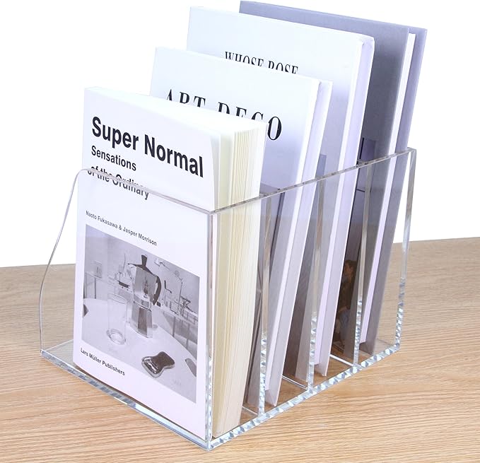 Acrylic Magazine File Holder, 4 Vertical Compartments Desk Document Sorter - Image 5