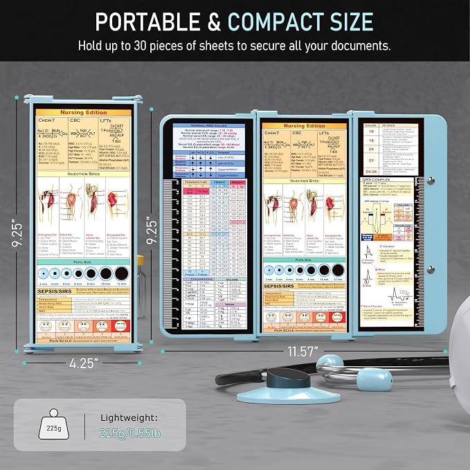 Nursing Clipboard Foldable, Foldable Clip Board w/Nursing Edition Cheat Charts - Image 2